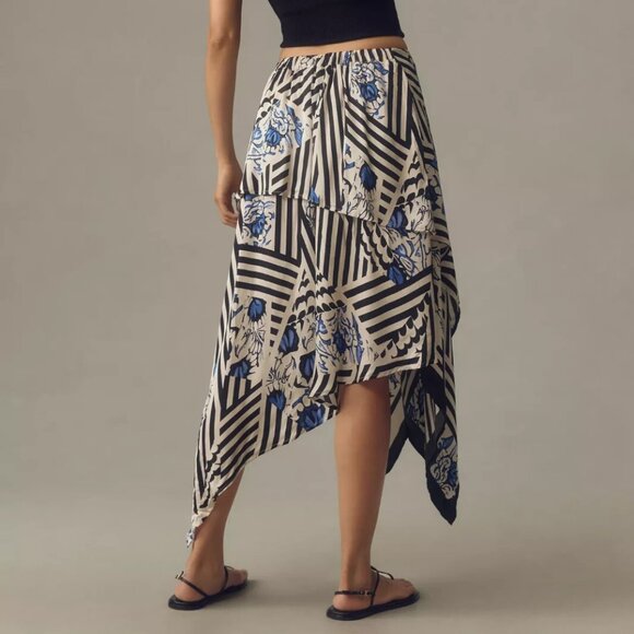 NWT NEW Anthropologie Maeve Silky Asymmetrical Midi Skirt size M blue floral - Picture 3 of 9